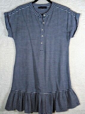Tommy Hilfiger Navy and White Striped Henley Top
